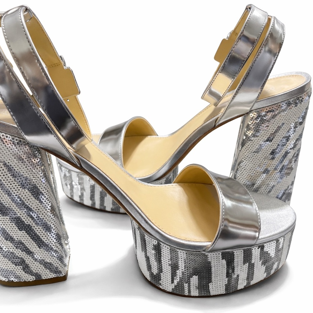 Michael Kors Ashton Silver Sequin Zebra Platform Heels